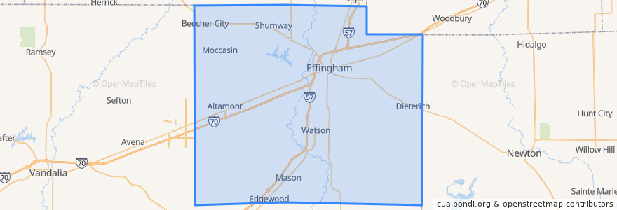 Mapa de ubicacion de Effingham County.