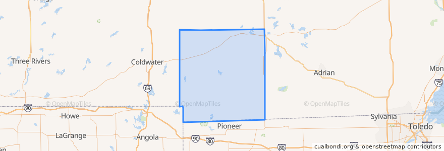 Mapa de ubicacion de Hillsdale County.