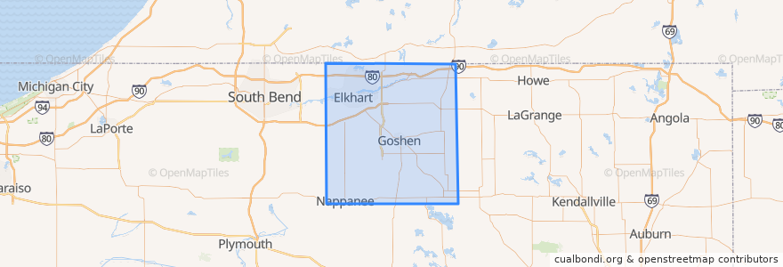 Mapa de ubicacion de Elkhart County.