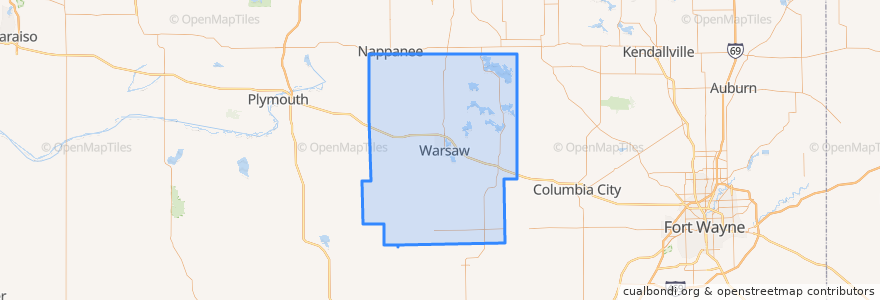 Mapa de ubicacion de Kosciusko County.