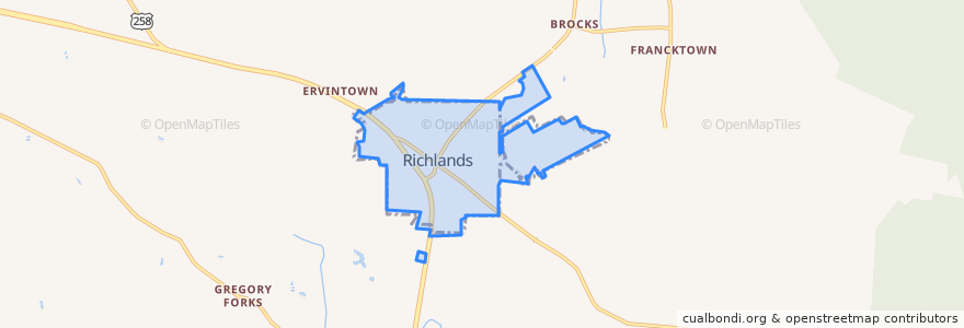 Mapa de ubicacion de Richlands.