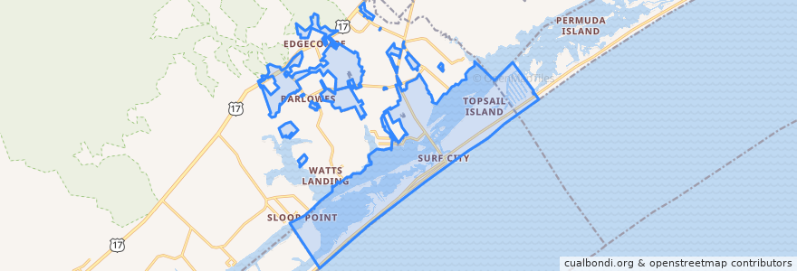 Mapa de ubicacion de Surf City.