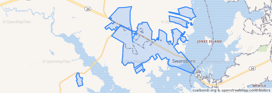 Mapa de ubicacion de Swansboro.