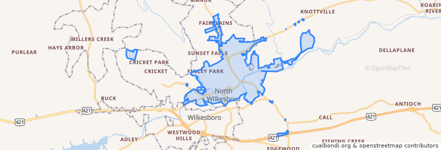 Mapa de ubicacion de North Wilkesboro.
