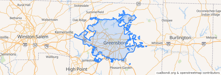 Mapa de ubicacion de Greensboro.