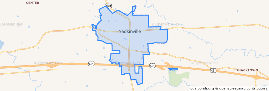 Mapa de ubicacion de Yadkinville.