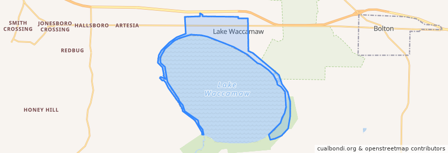 Mapa de ubicacion de Lake Waccamaw.