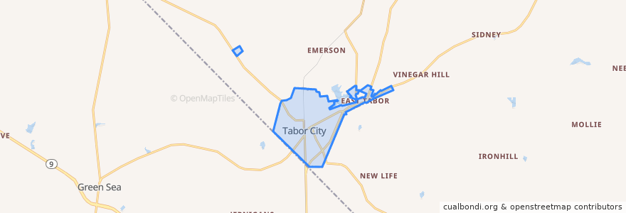 Mapa de ubicacion de Tabor City.