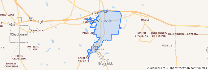 Mapa de ubicacion de Whiteville.