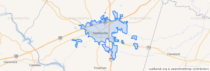 Mapa de ubicacion de Statesville.