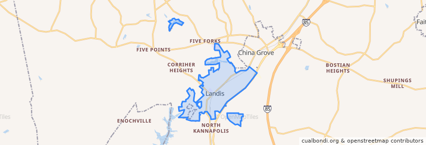 Mapa de ubicacion de Landis.