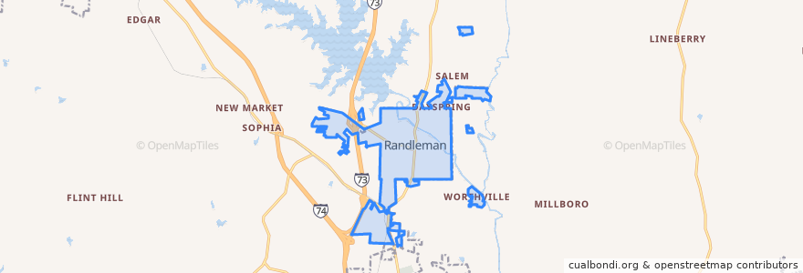 Mapa de ubicacion de Randleman.