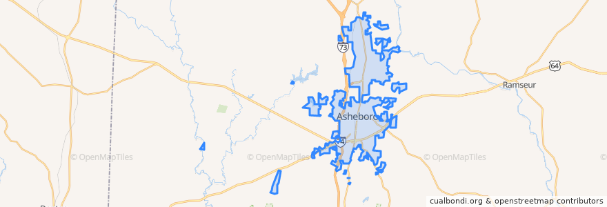 Mapa de ubicacion de Asheboro.