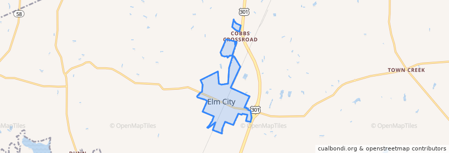 Mapa de ubicacion de Elm City.