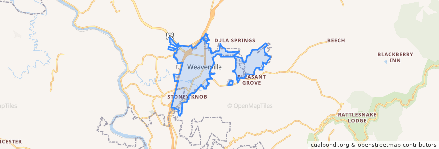Mapa de ubicacion de Weaverville.
