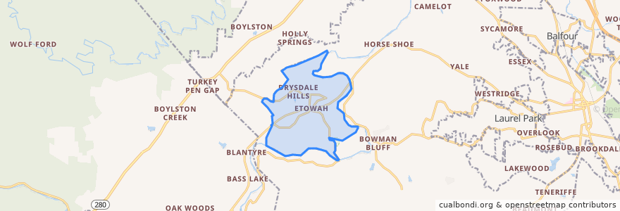 Mapa de ubicacion de Etowah.