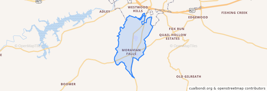 Mapa de ubicacion de Moravian Falls.