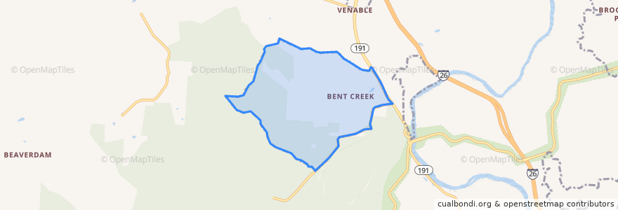Mapa de ubicacion de Bent Creek.