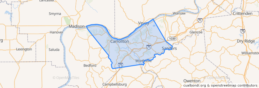 Mapa de ubicacion de Carroll County.