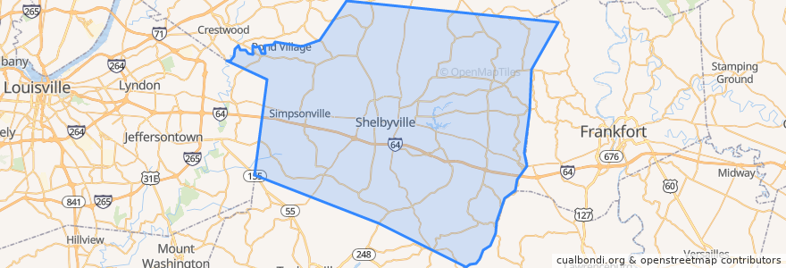 Mapa de ubicacion de Shelby County.