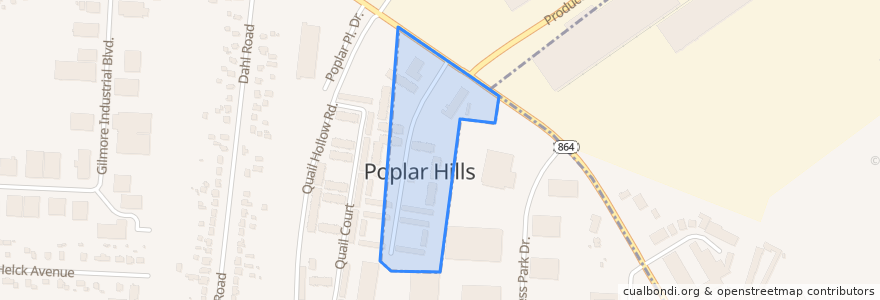 Mapa de ubicacion de Poplar Hills.