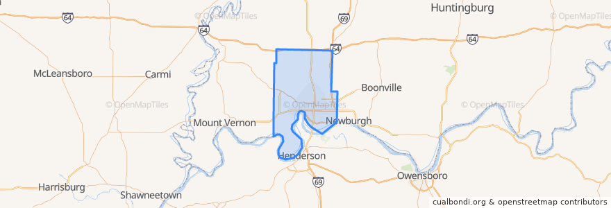 Mapa de ubicacion de Vanderburgh County.