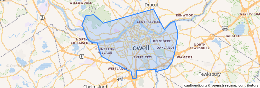 Mapa de ubicacion de Lowell.