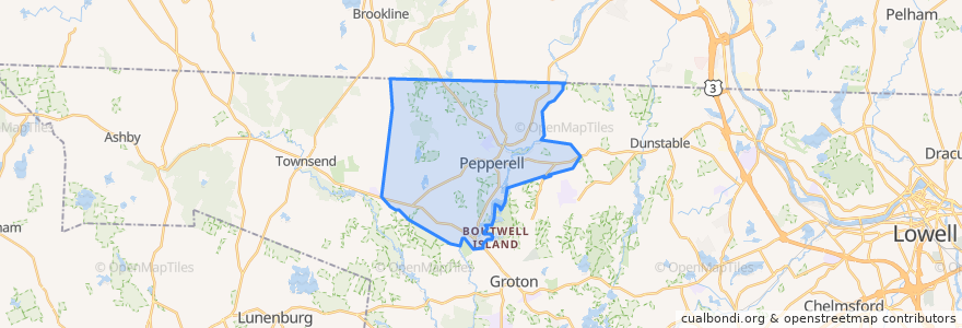 Mapa de ubicacion de Pepperell.