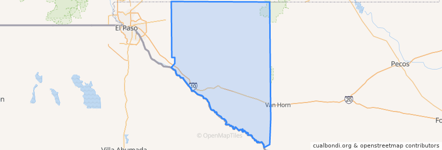 Mapa de ubicacion de Hudspeth County.