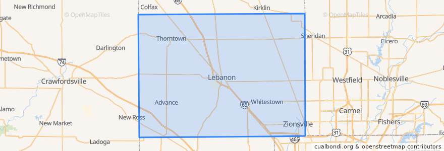 Mapa de ubicacion de Boone County.