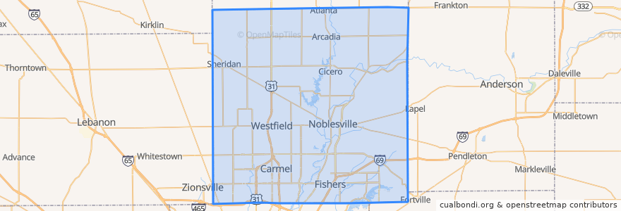 Mapa de ubicacion de Hamilton County.