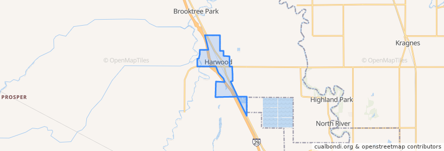 Mapa de ubicacion de Harwood.