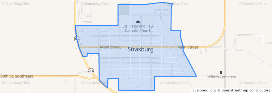 Mapa de ubicacion de Strasburg.