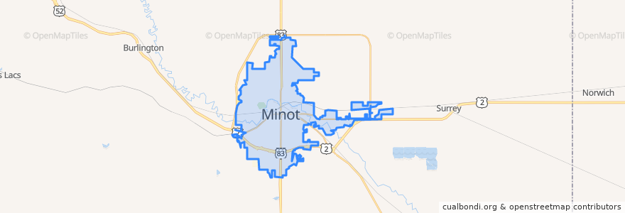 Mapa de ubicacion de Minot.