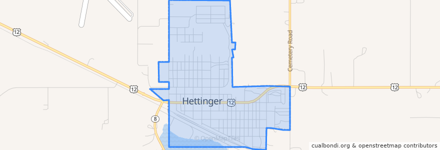 Mapa de ubicacion de Hettinger.