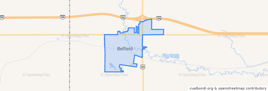 Mapa de ubicacion de Belfield.