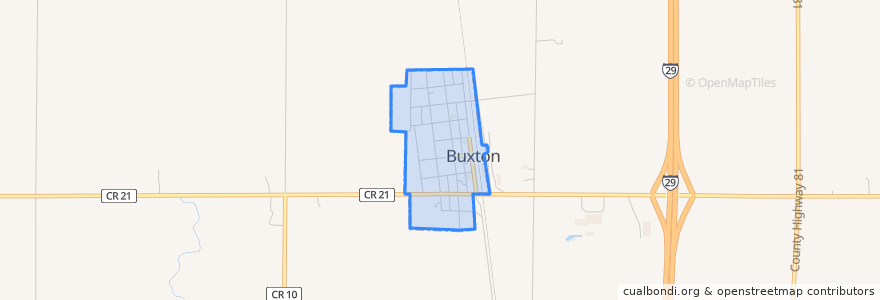 Mapa de ubicacion de Buxton.