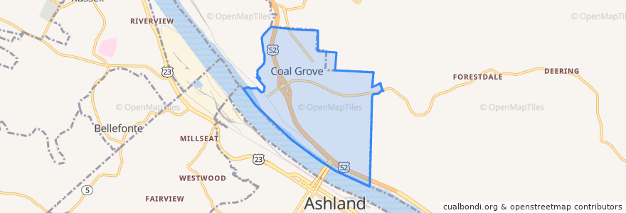 Mapa de ubicacion de Coal Grove.
