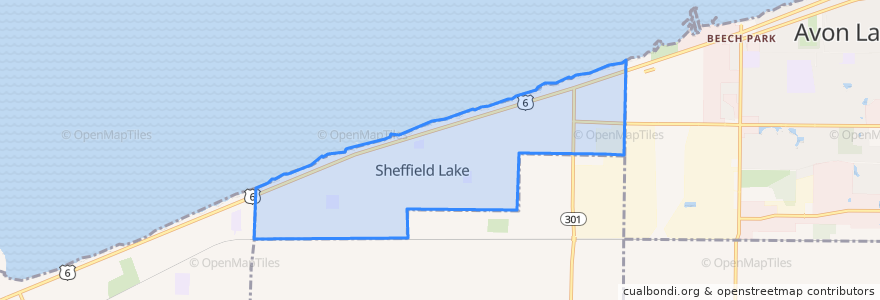 Mapa de ubicacion de Sheffield Lake.