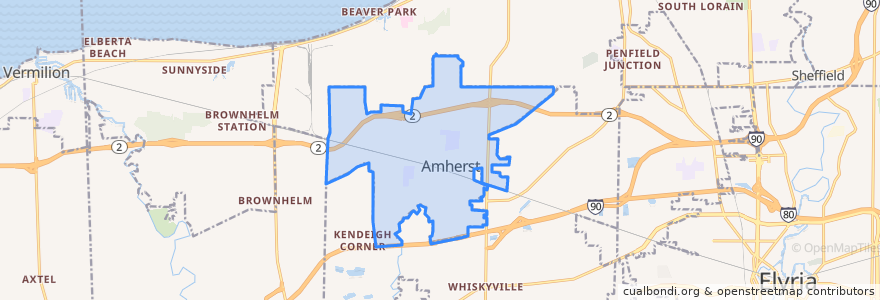 Mapa de ubicacion de Amherst.