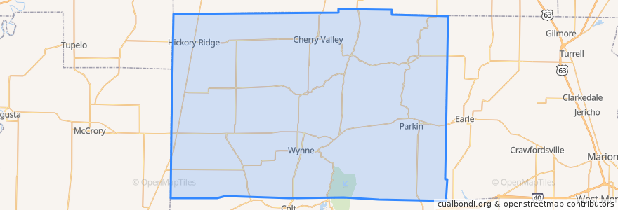 Mapa de ubicacion de Cross County.