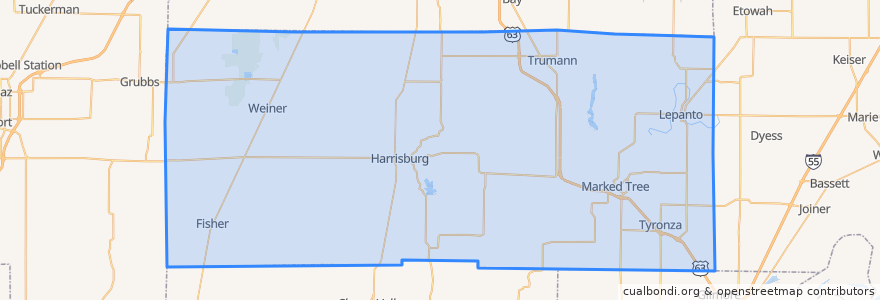 Mapa de ubicacion de Poinsett County.