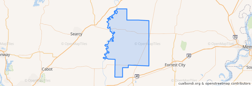 Mapa de ubicacion de Woodruff County.