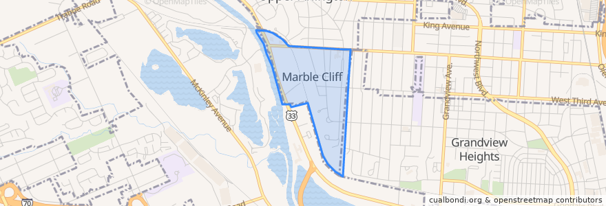 Mapa de ubicacion de Marble Cliff.