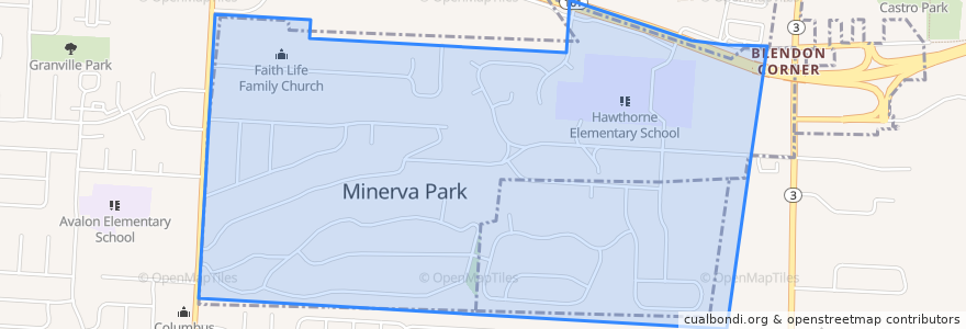 Mapa de ubicacion de Minerva Park.