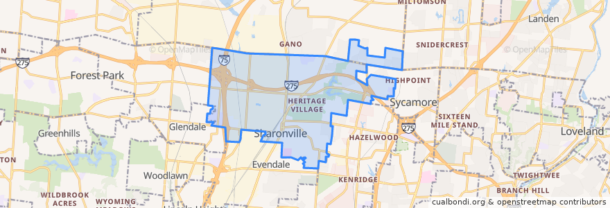 Mapa de ubicacion de Sharonville.