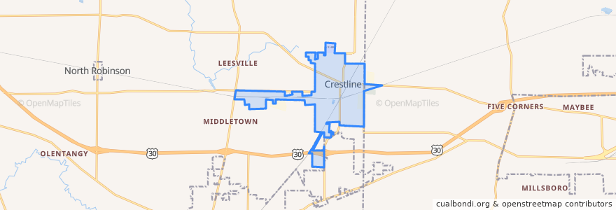 Mapa de ubicacion de Crestline.