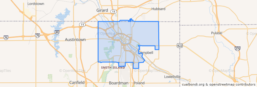 Mapa de ubicacion de Youngstown.