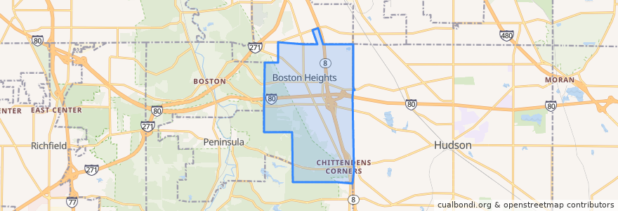 Mapa de ubicacion de Boston Heights.