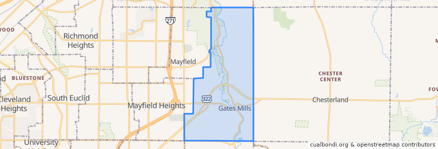 Mapa de ubicacion de Gates Mills.